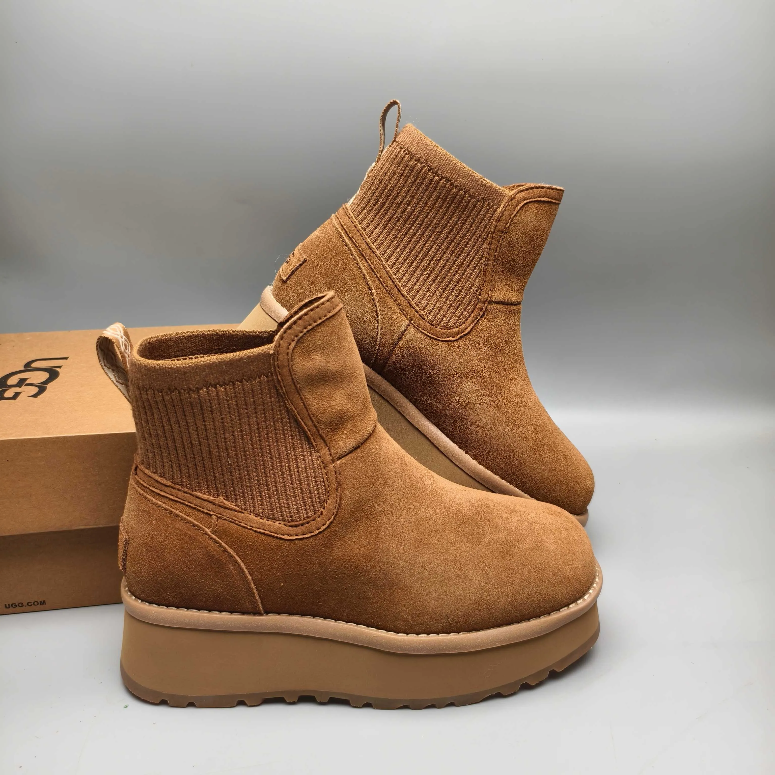 💰600 UGG sheepskin all-in-one snow boots 3258 5 cm thick-soled casual fashion shoes Color: Maroon Sand Size: 35-40
